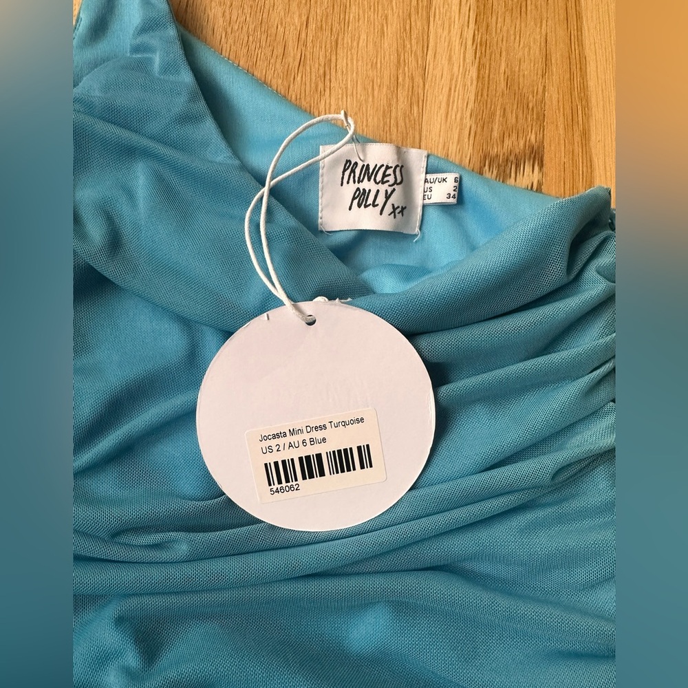 Brand New Princess Polly Jocasta Mini Dress Turquoise - Size 2 - Picture 4 of 5